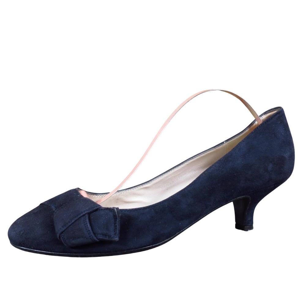 Bruno Magli Women Heel Size 6 Wide Office Formal Navy Blue Suede Kitten Pump